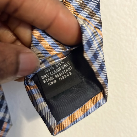 The Tie Bar NECKTIE, 100% SILK  blue/black/ Orange - Picture 4 of 4